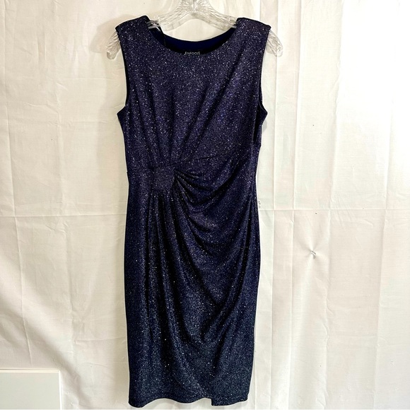 Enfocus Petite Womens Sleeveless Glitter Faux Wrap Dress in Navy Size 8P - Picture 1 of 7